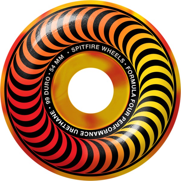 Spitfire Wheels Formula Four Classic Multiswirl Red / Yellow / Orange Skateboard Wheels - 54mm 99a (Set of 4)
