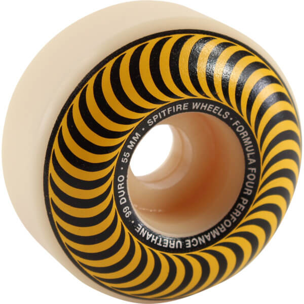 Spitfire Wheels Formula Four Classic Swirl White w/ Yellow Skateboard Wheels - 55mm 99a (Set of 4)