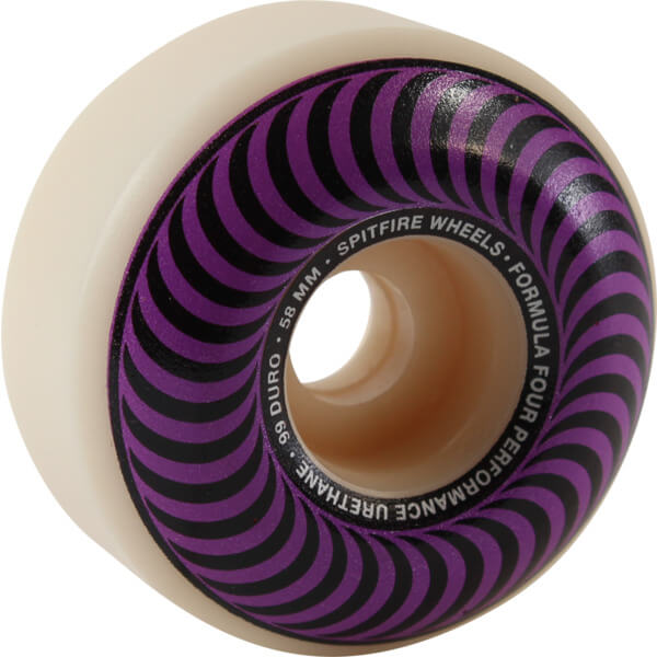 Spitfire Wheels Formula Four Classic Swirl White w/ Purple Skateboard Wheels - 58mm 99a (Set of 4)