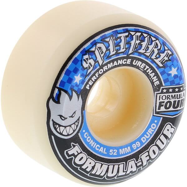 Spitfire Wheels Formula Four Conical Full White w/ Blue Skateboard Wheels - 52mm 99a (Set of 4)