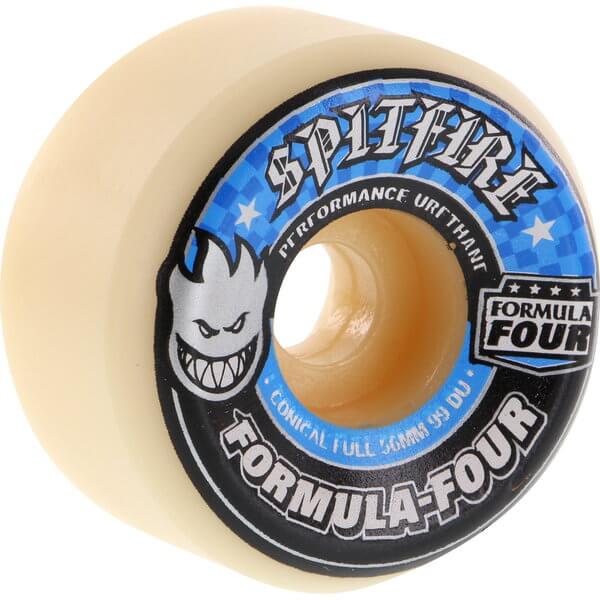 Spitfire Wheels Formula Four Conical Full White w/ Blue Skateboard Wheels - 58mm 99a (Set of 4)