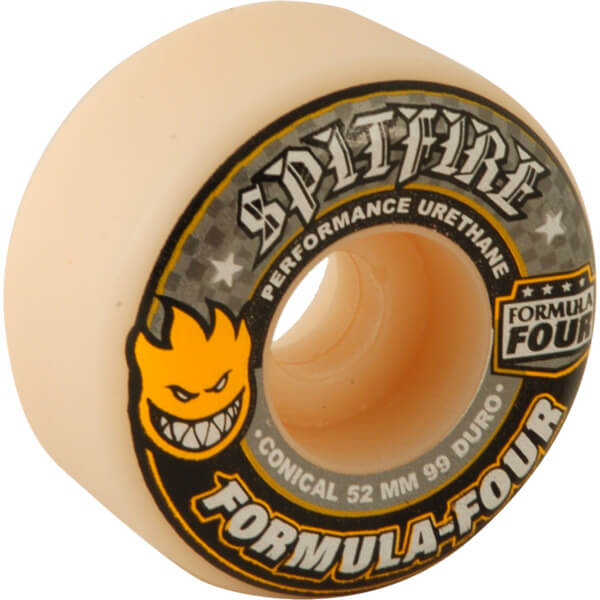 Spitfire Wheels Formula Four Conical White w/ Yellow & Black Skateboard Wheels - 52mm 99a (Set of 4)