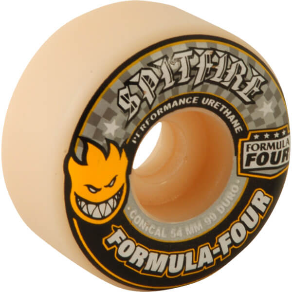 Spitfire Wheels Formula Four Conical White w/ Yellow & Black Skateboard Wheels - 54mm 99a (Set of 4)