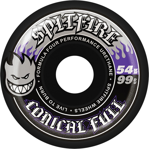 Spitfire Wheels Formula Four Conical Full Black / Silver / Purple Skateboard Wheels - 54mm 99a (Set of 4) Spitfire Wheels Formula Four Conical Full Black / Silver / Purple Skateboard Wheels - 54mm 99a (Set of 4)