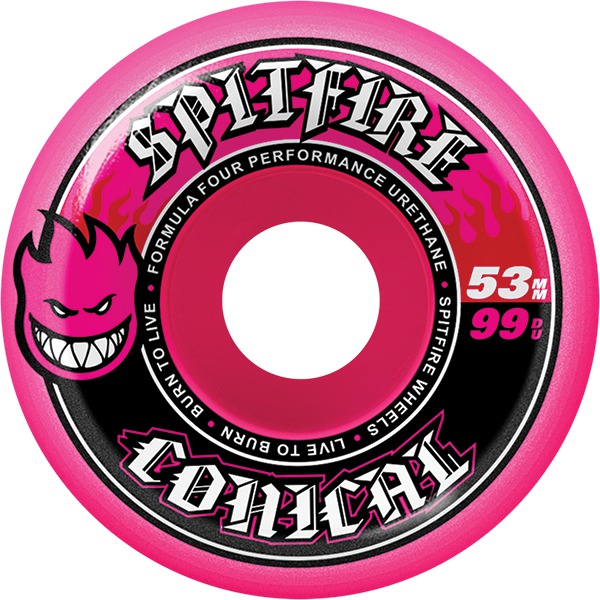 Spitfire Wheels Formula Four Conical Pink Skateboard Wheels - 53mm 99a (Set of 4) Spitfire Wheels Formula Four Conical Pink Skateboard Wheels - 53mm 99a (Set of 4)