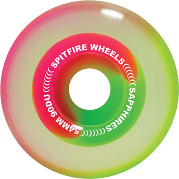 Spitfire Wheels Sapphire 90DU Pink / Green Skateboard Wheels - 54mm 90a (Set of 4)