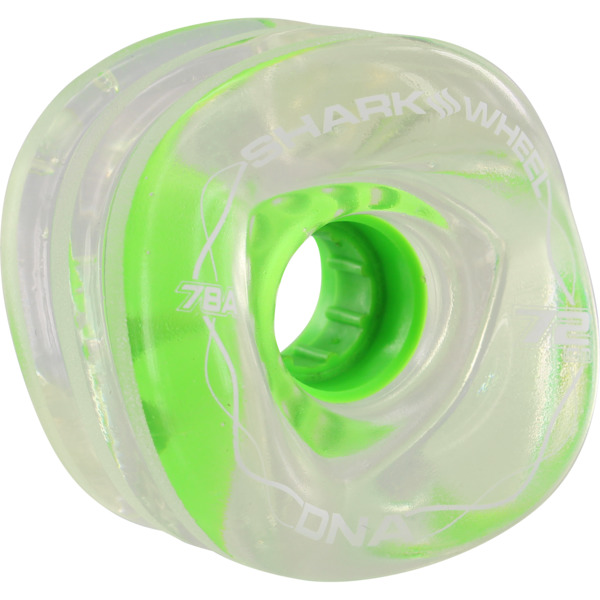 Shark Wheels DNA Clear with Neon Green Hubs Skateboard Wheels - 72mm 78a (Set of 4)