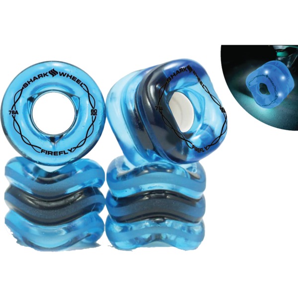 Shark Wheels Firefly Transparent Blue with Blue Lights Skateboard Wheels - 60mm 78a (Set of 4) Shark Wheels Firefly Transparent Blue with Blue Lights Skateboard Wheels - 60mm 78a (Set of 4)