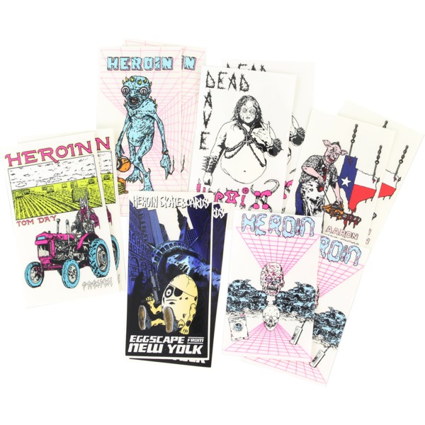 Heroin Skateboards 12 Pack FA22 Assorted Skate Stickers