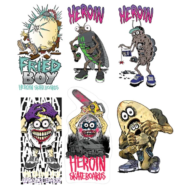 Heroin Skateboards Fired Boy 12 Pack Assorted Skate Stickers