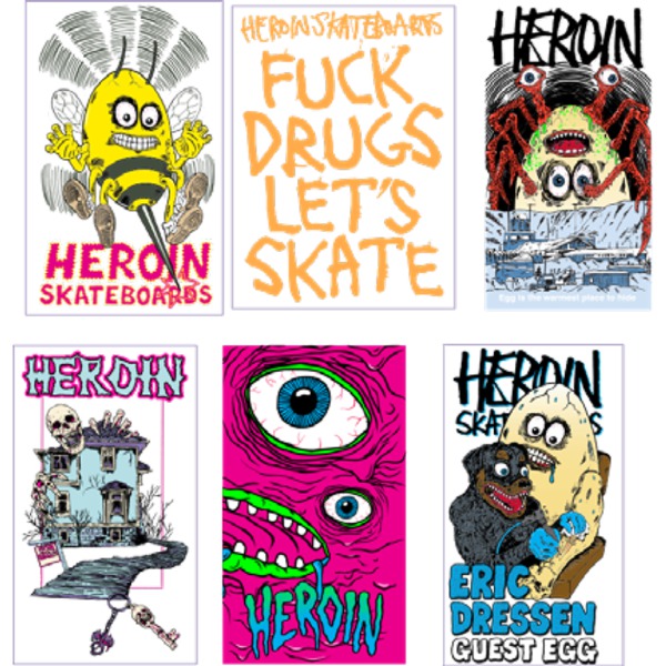 Heroin Skateboards 12 Pack Haunted House Assorted Stickers Skate Sticker