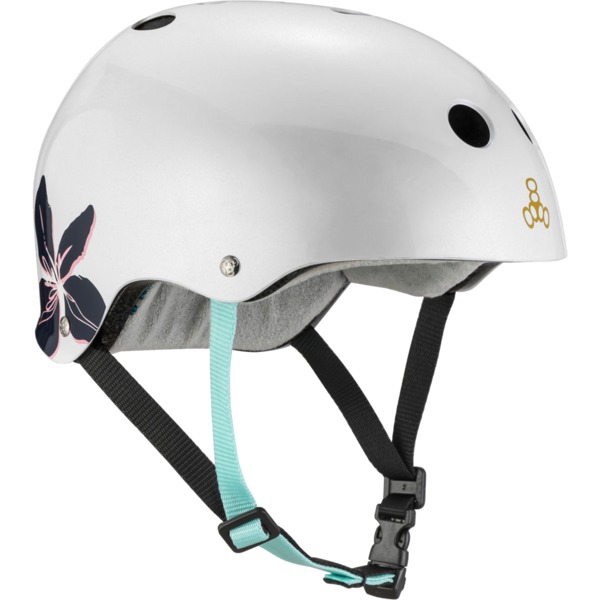 Triple 8 Skateboard Pads Certified Sweatsaver Floral White Skate Helmet - S/M