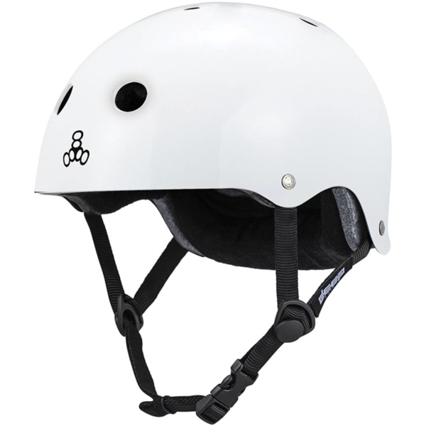 Triple 8 Skateboard Pads Deep Cover Gloss White Skate Helmet CPSC Certified - XL/XXL 23.5" - 24.5"