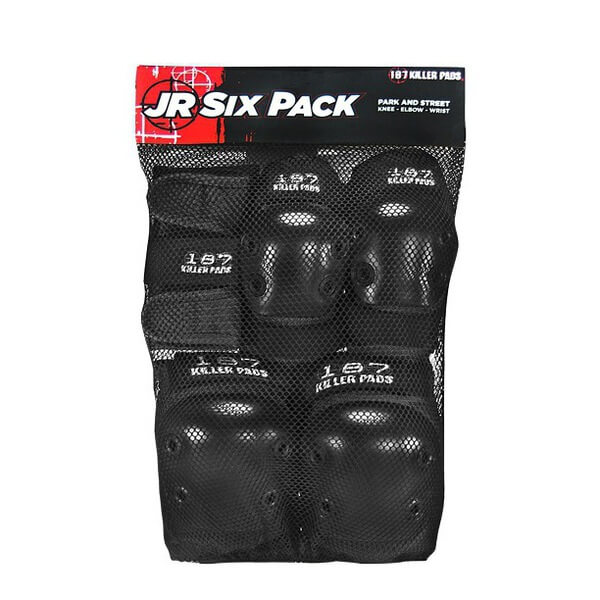 187 Killer Pads Jr. Six Pack Black Knee, Elbow, & Wrist Pad Set - Junior