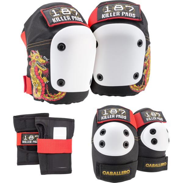 187 Killer Pads Adult Six Pack Caballero Dragon Black Knee, Elbow, & Wrist Pad Set - Junior