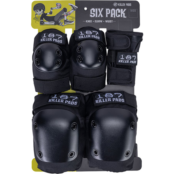 187 Killer Pads Adult Six Pack Black Knee, Elbow, & Wrist Pad Set - Small / Medium
