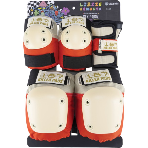 187 Killer Pads Lizzie Armanto Adult Six Pack Orange Knee, Elbow, & Wrist Pad Set - Small / Medium