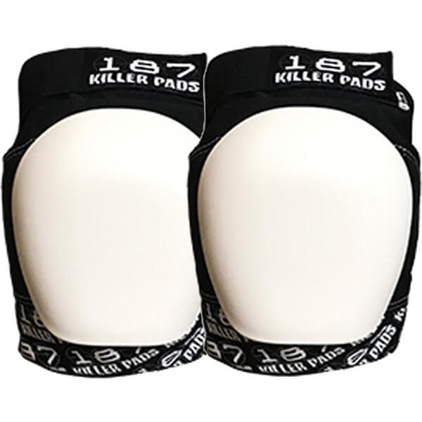 187 Killer Pads Pro Black / White Text with White Caps Knee Pads - X-Small
