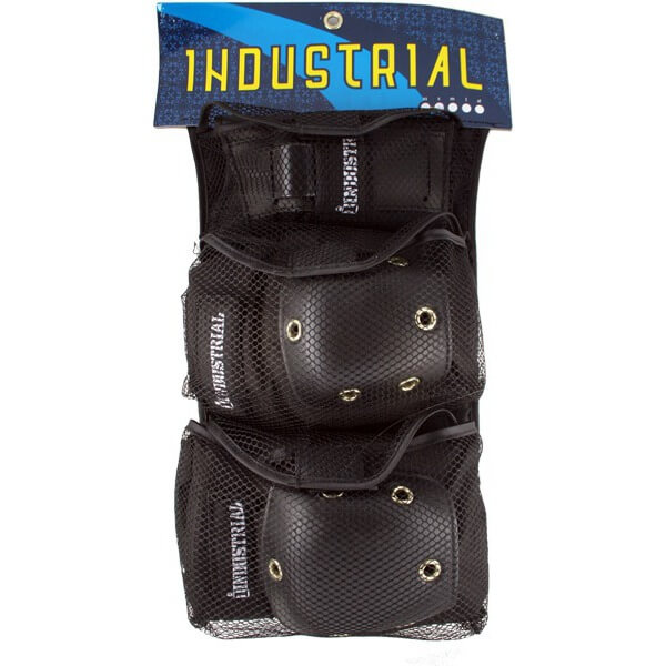 Industrial Skateboards Adult Three Pack Black / Black Cap Knee, Elbow, & Wrist Pad Set - Medium