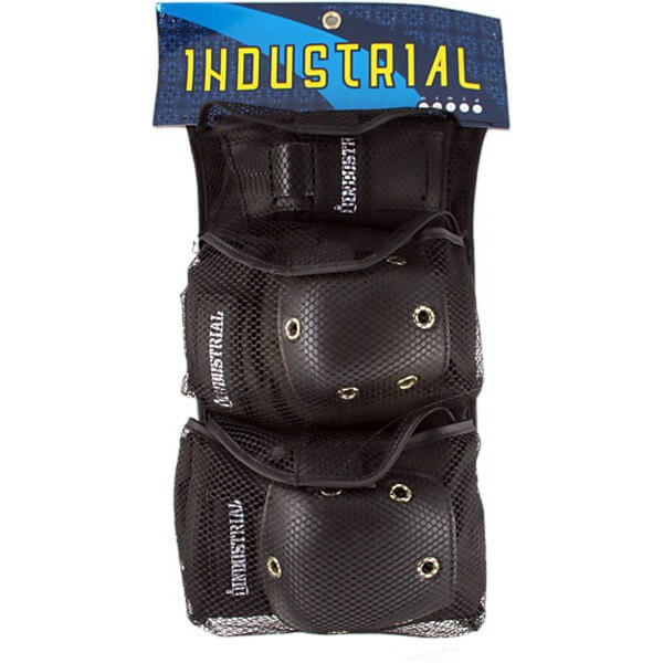 Industrial Skateboards Adult Three Pack Black / Black Cap Knee, Elbow, & Wrist Pad Set - X-Large