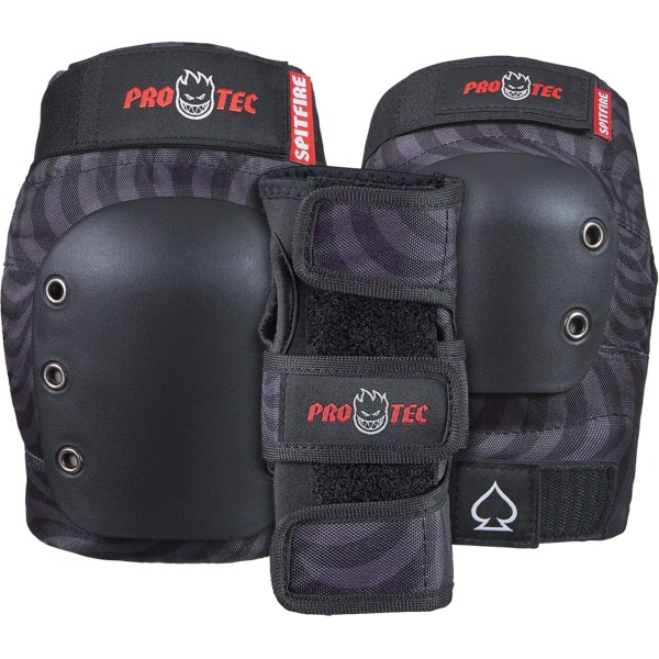 ProTec Skateboard Pads Junior 3 Pack Open Back Spitfire Black Swirl Knee, Elbow, Wrist Set - Youth Medium