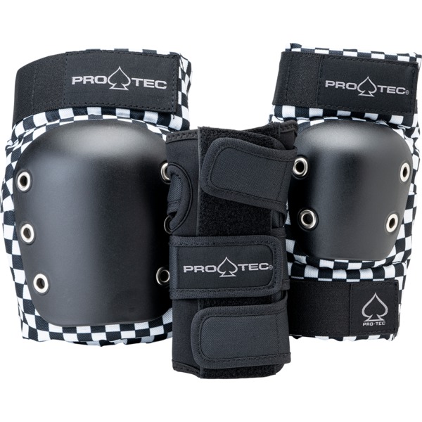 ProTec Skateboard Pads Junior 3 Pack Open Back Checker Knee, Elbow, & Wrist Pad Set - Youth Medium