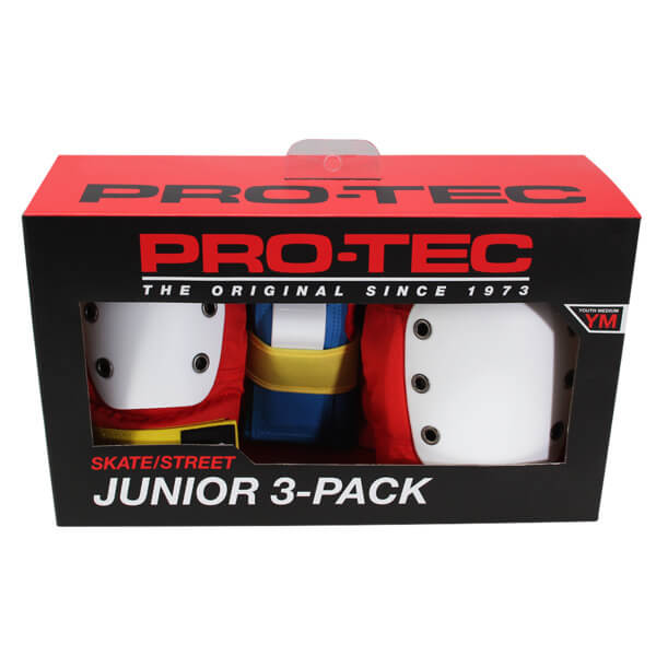 ProTec Skateboard Pads Street Retro Red / Blue / Yellow Knee, Elbow, Wrist Set - Youth Small