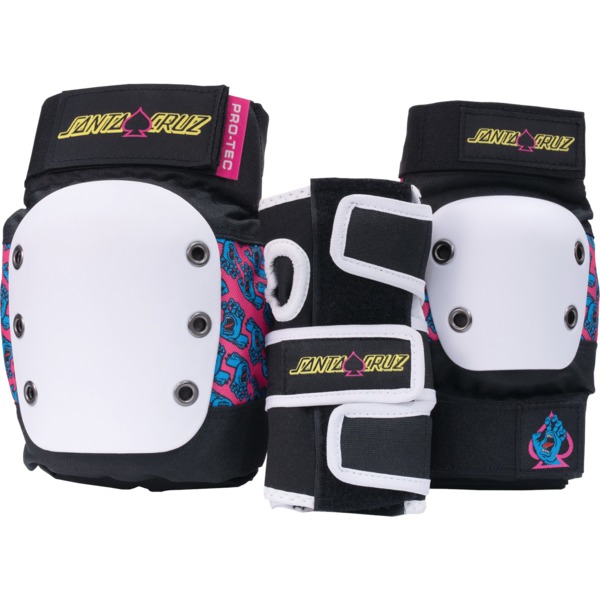ProTec Skateboard Pads Adult 3 Pack Open Back Santa Cruz Black Knee, Elbow, & Wrist Pad Set - Medium