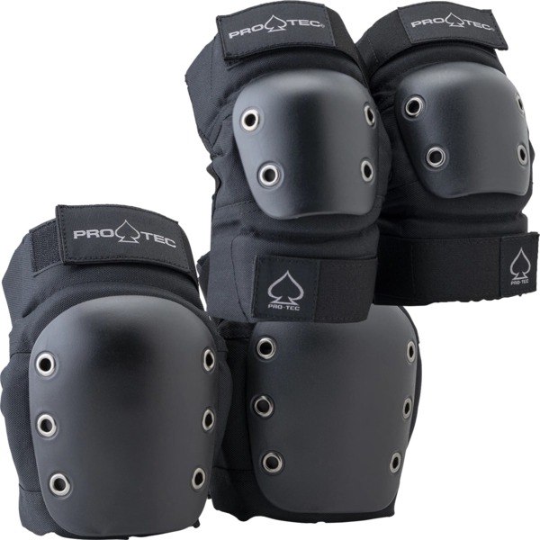 ProTec Skateboard Pads Open Back Black Knee & Elbow Set - Small