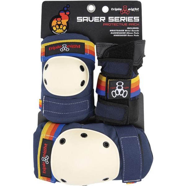 Triple 8 Skateboard Pads Saver Series 3-Pack Pacific Beach Navy Knee, Elbow, & Wrist Pad Set - Junior