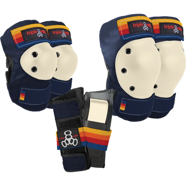 Triple 8 Skateboard Pads Saver Series 3-Pack Pacific Beach Navy Knee, Elbow, Wrist Set - X-Small