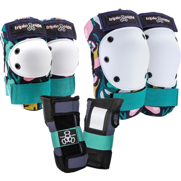 Triple 8 Skateboard Pads Saver Series 3-Pack Floral Knee, Elbow, & Wrist Pad Set - Medium