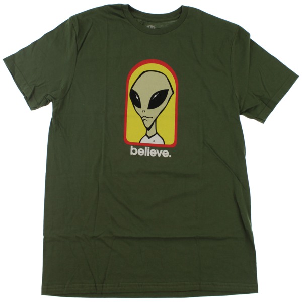 Alien Workshop Skateboards Believe Men's Short Sleeve T-Shirt in Olive / Yellow / Red