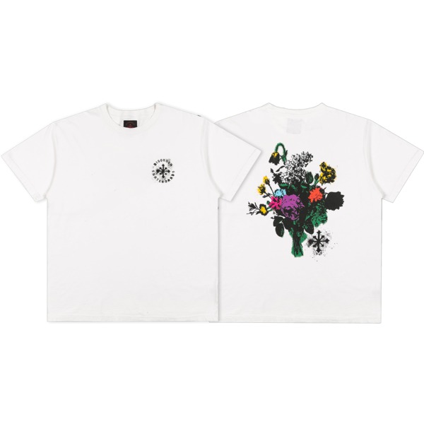 Disorder Skateboards Floral Stencil Vintage White Men's Short Sleeve T-Shirt - Large