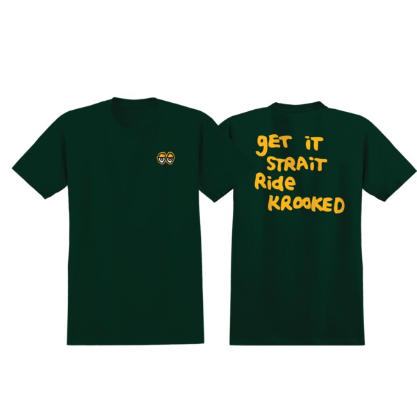 Krooked Skateboards Strait Eyes Green / Gold Men's Short Sleeve T-Shirt - Small