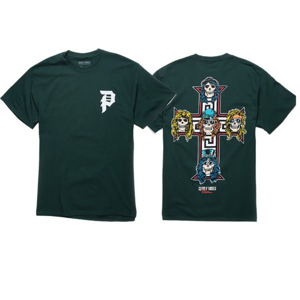 Primitive Skateboarding Guns N' Roses Cross Men's Short Sleeve T-Shirt in Forest Green