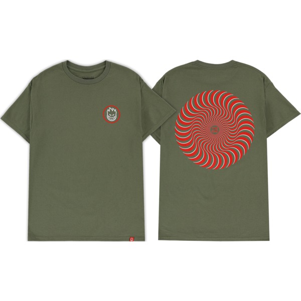 Spitfire Wheels Classic Swirl Overlay Men's Short Sleeve T-Shirt in Military Green / Red / White