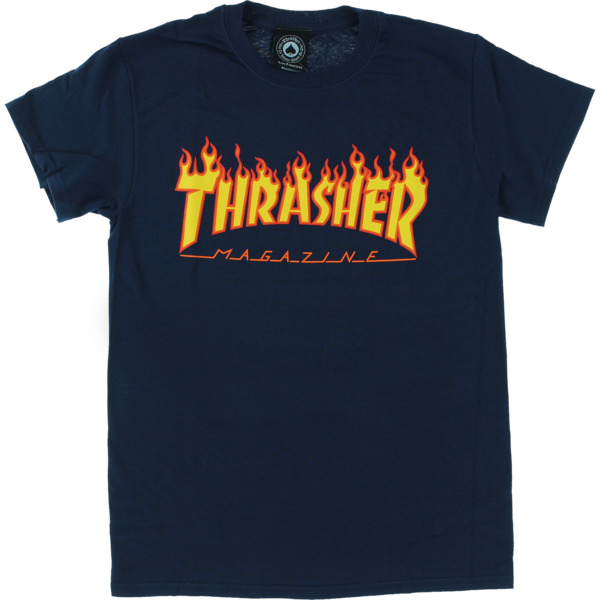Thrasher Magazine Flame Navy Men's Short Sleeve T-Shirt - Large