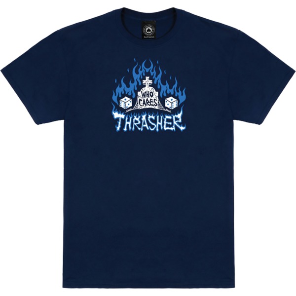Thrasher Magazine Who Cares By Neckface Navy Men's Short Sleeve T-Shirt - Small
