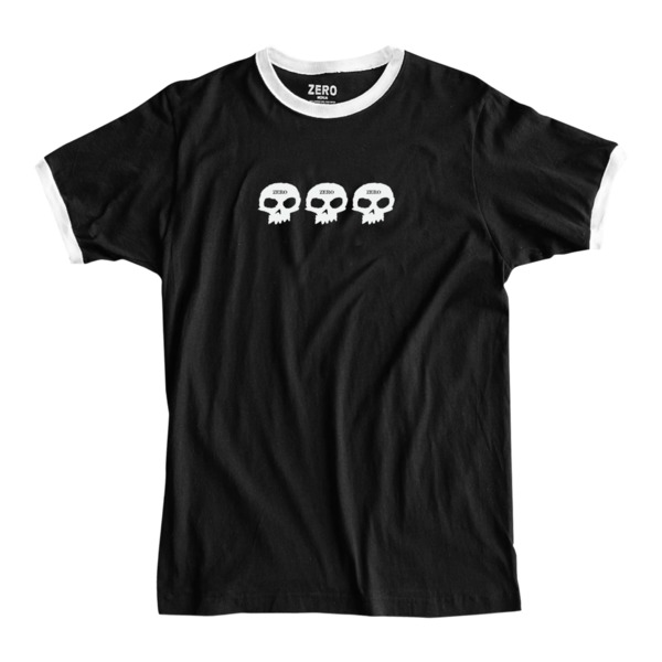 Zero Skateboards 3 Skull Ringer Black / White Men's Short Sleeve T-Shirt - Medium Zero Skateboards 3 Skull Ringer Black / White Men's Short Sleeve T-Shirt - Medium