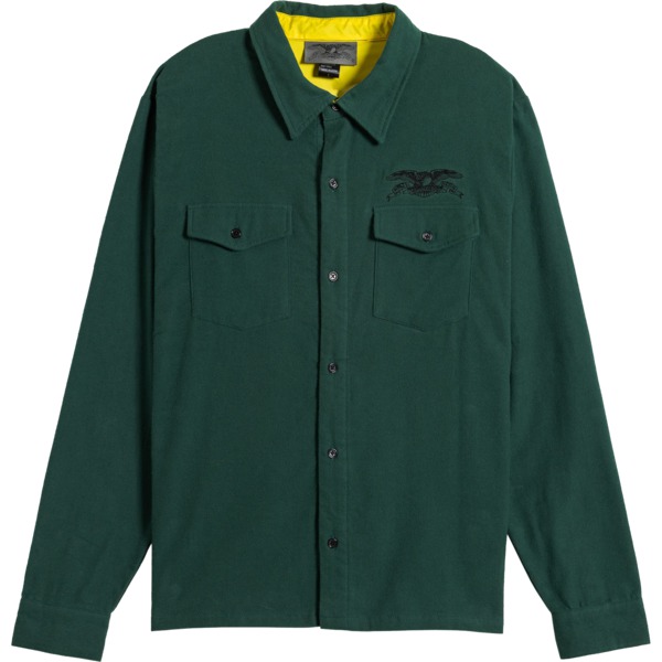 Anti Hero Skateboards Basic Eagle Men's Long Sleeve Button Up Flannel in Dark Green / Black