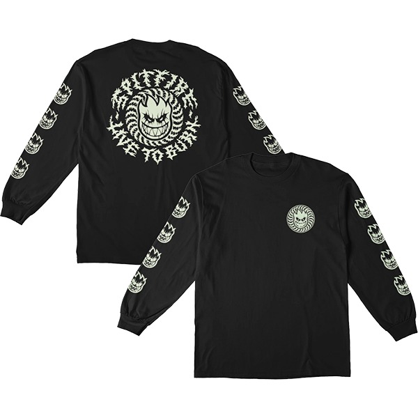 Spitfire Wheels Deathmask Classic Sleeve Glow Black Men's Long Sleeve T-Shirt - Large Spitfire Wheels Deathmask Classic Sleeve Glow Black Men's Long Sleeve T-Shirt - Large