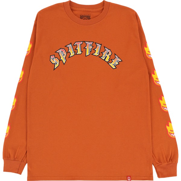 Spitfire Wheels Old E Bighead Fill Sleeve Orange / Gold / Red Men's Long Sleeve T-Shirt - X-Large