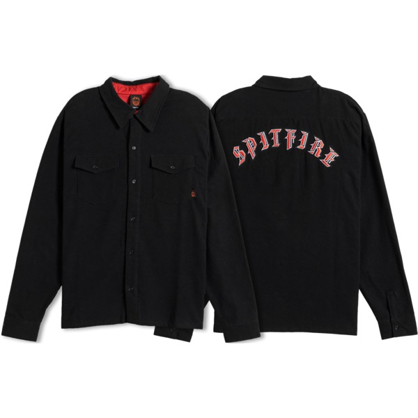 Spitfire Wheels Old E Embroidered Men's Long Sleeve Button Up Flannel in Black