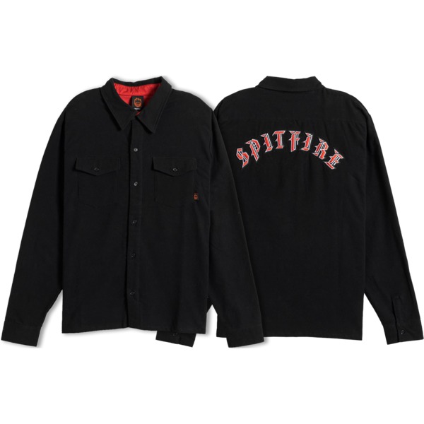 Spitfire Wheels Old E Embroidered Men's Long Sleeve Button Up Flannel in Black