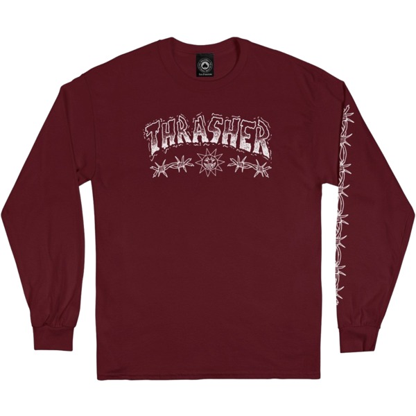Thrasher Magazine Barbed Wire Men's Long Sleeve T-Shirt in Maroon