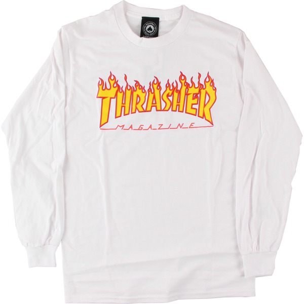 Thrasher Magazine Flames Men's Long Sleeve T-Shirt in White / Yellow