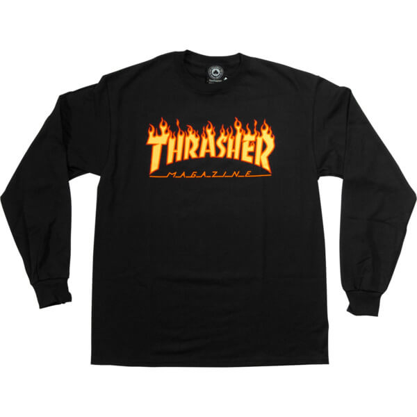 Thrasher Magazine Flames Black Men's Long Sleeve T-Shirt - X-Large