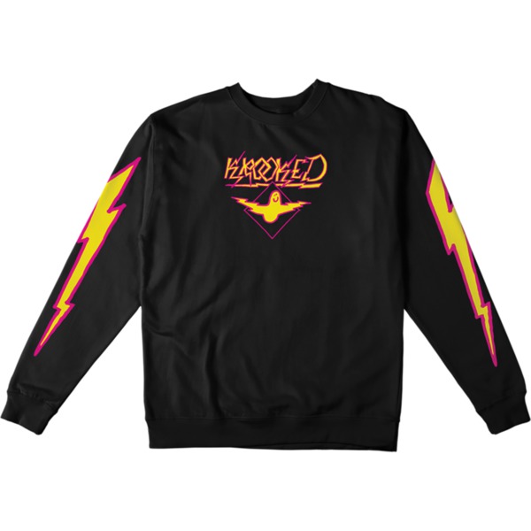 Krooked Skateboards Bird Lightening Men's Crew Neck Sweatshirt in Black / Yellow / Magenta