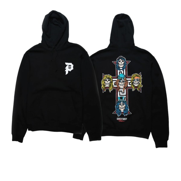 Primitive Skateboarding Guns N' Roses Cross Black Men's Hooded Sweatshirt - Medium